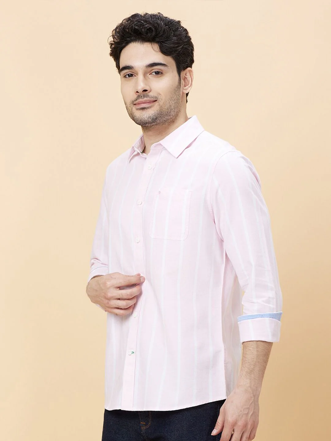 Being Human Windowpane Checks Spread Collar Slim Fit Cotton Casual Shirt - Image 3