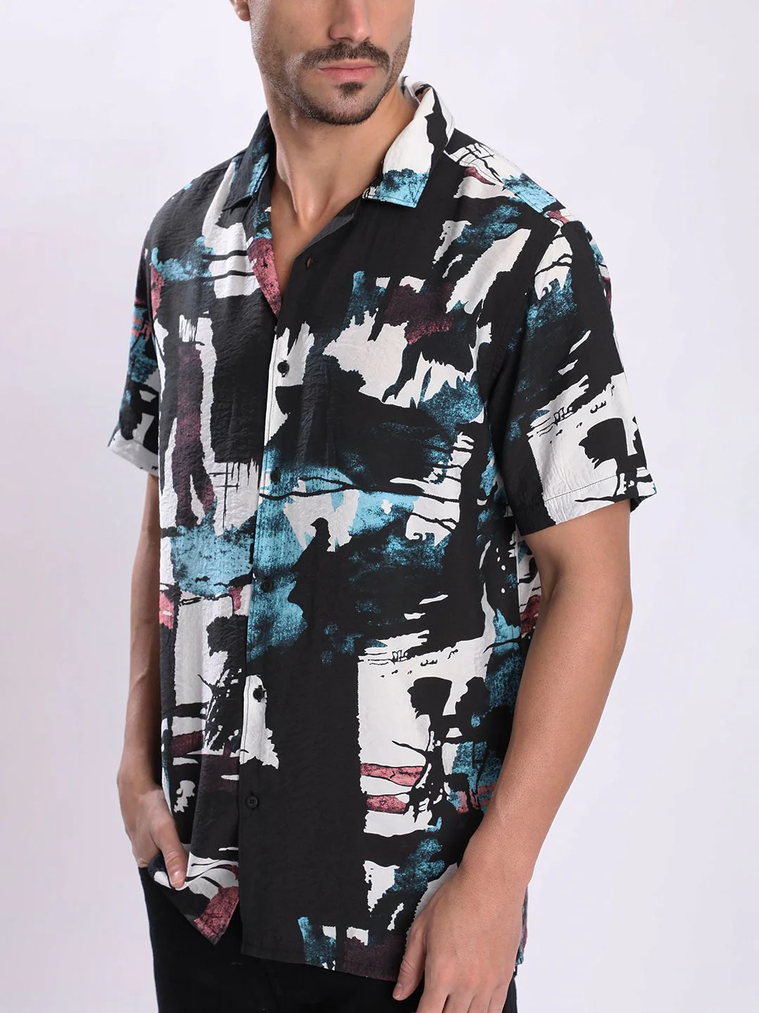 Bene Kleed Men Abstract Printed Cuban Collar Casual Shirt - Image 5