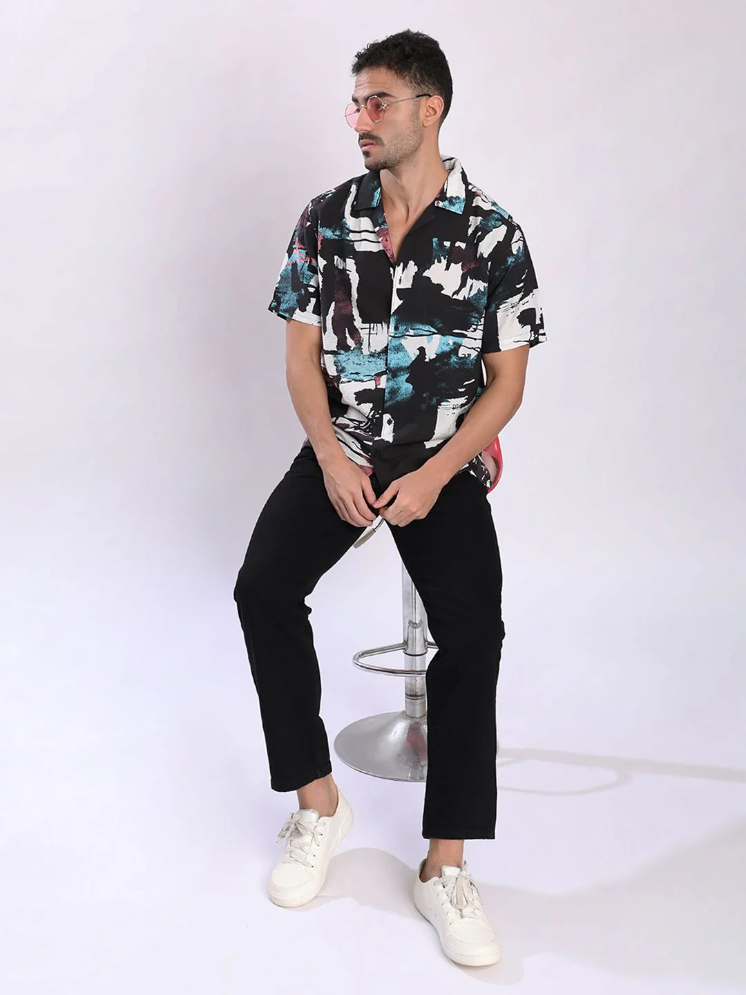 Bene Kleed Men Abstract Printed Cuban Collar Casual Shirt - Image 7