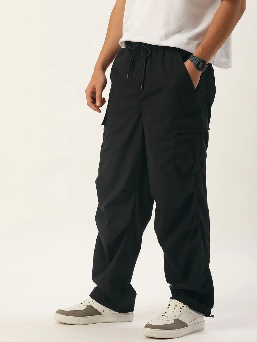 Bene Kleed Men Black Parachute Fit Pure Cotton Cargos Trousers - Image 2