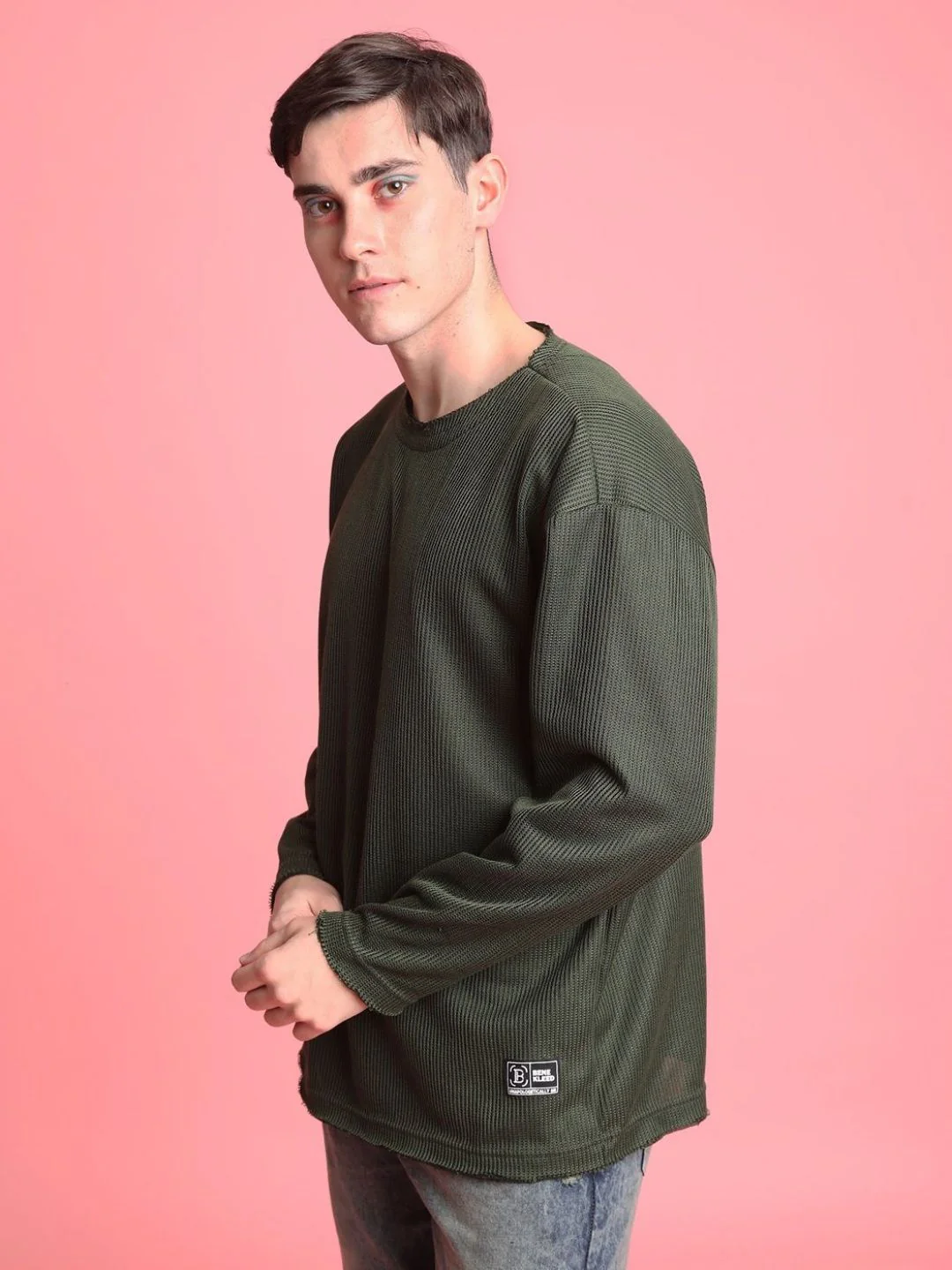 Bene Kleed Men Self Design Oversized T-shirt - Image 3