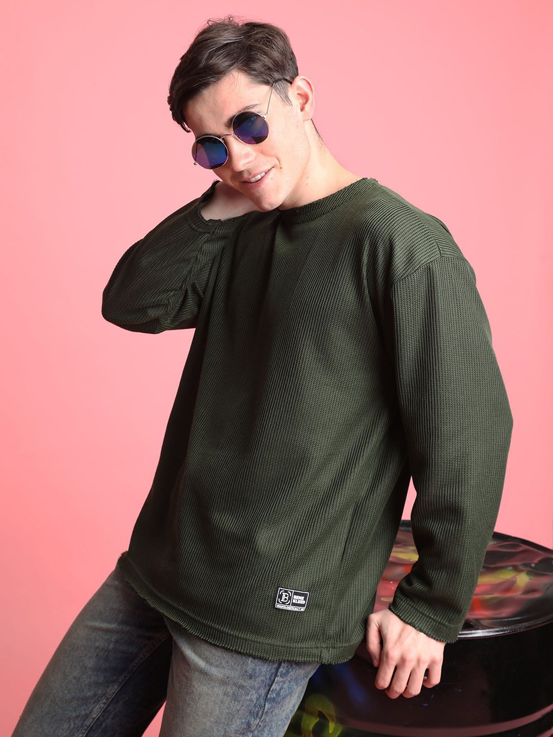 Bene Kleed Men Self Design Oversized T-shirt - Image 7