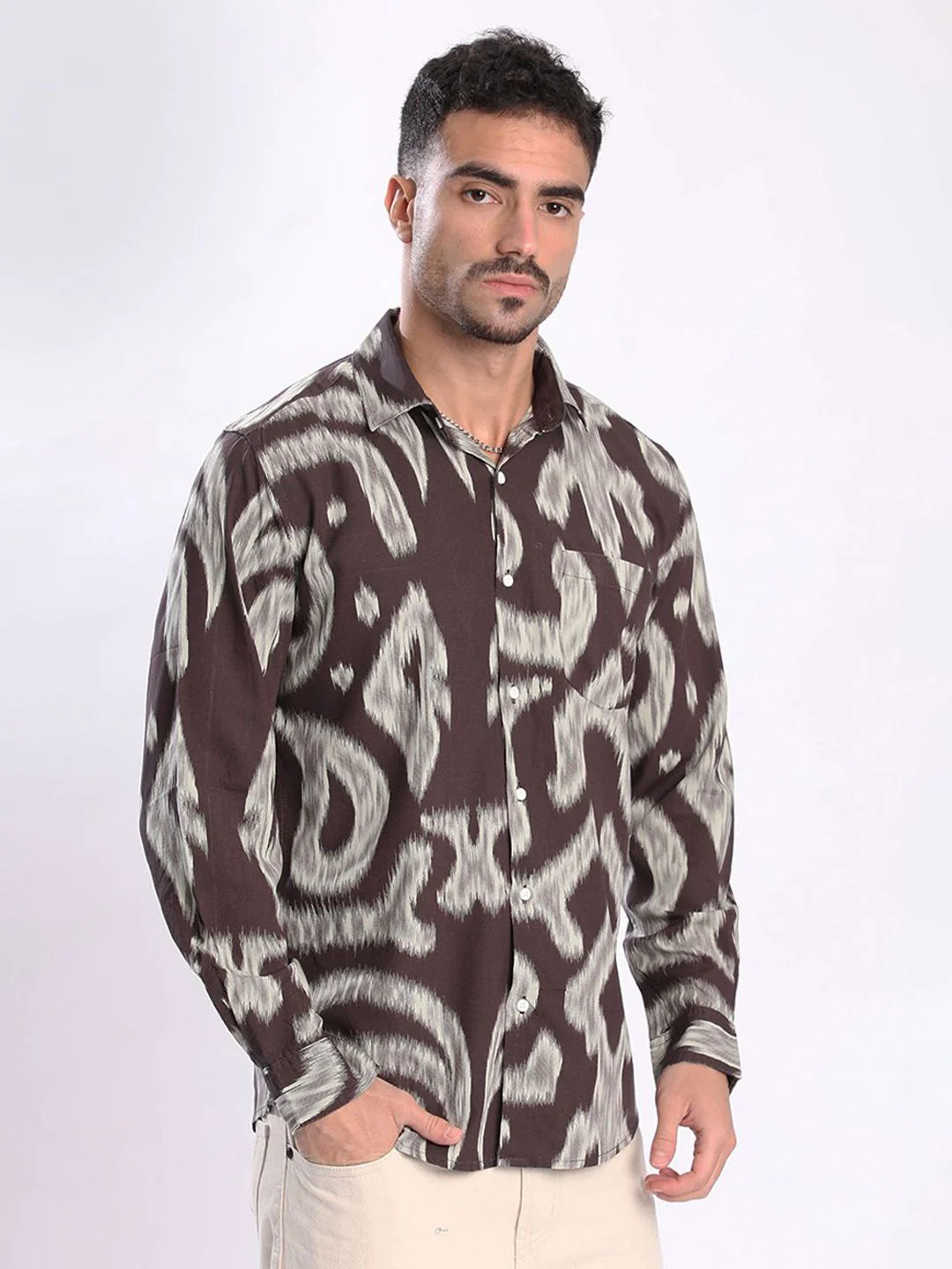 Bene Kleed Men Slim Fit Abstract Printed Spread Collar Casual Shirt - Image 3