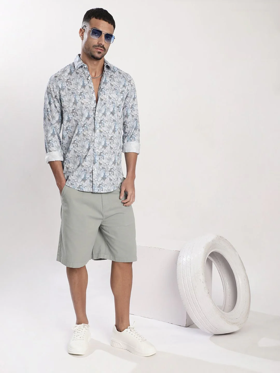 Bene Kleed Men Slim Fit Floral Printed Chest Pocket Casual Shirt - Image 6