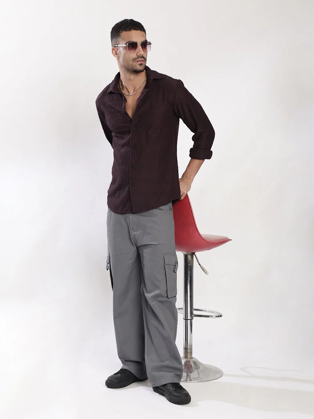 Bene Kleed Men Slim Fit Textured Spread Collar Casual Shirt - Image 6