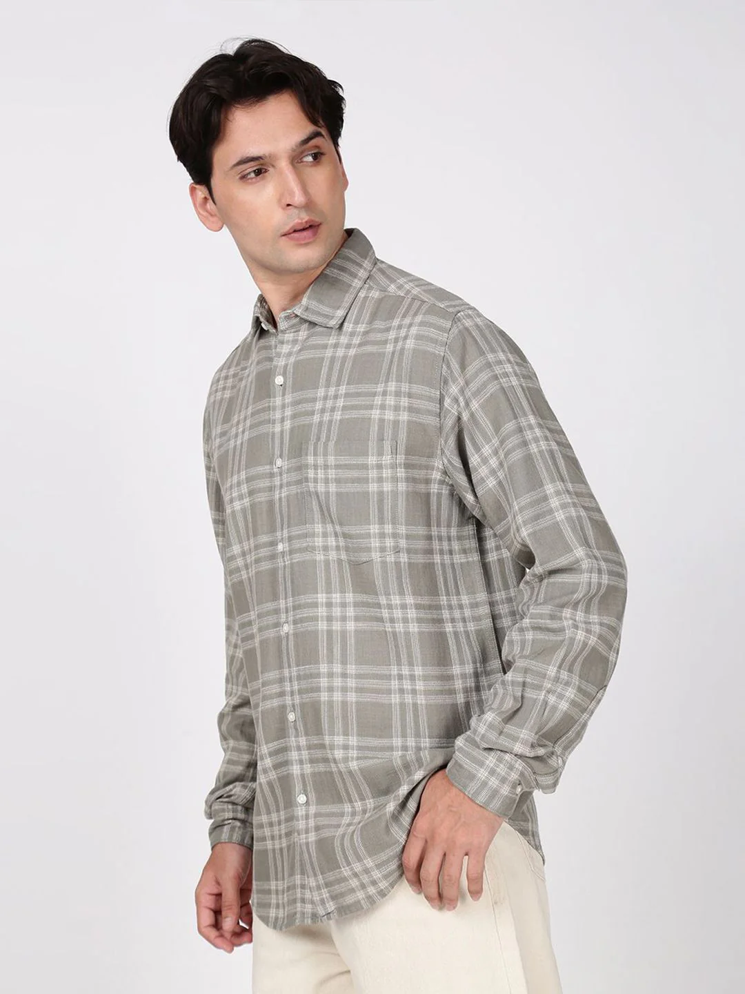 Bene Kleed Men Windowpane Checks Checked Spread Collar Casual Shirt - Image 3