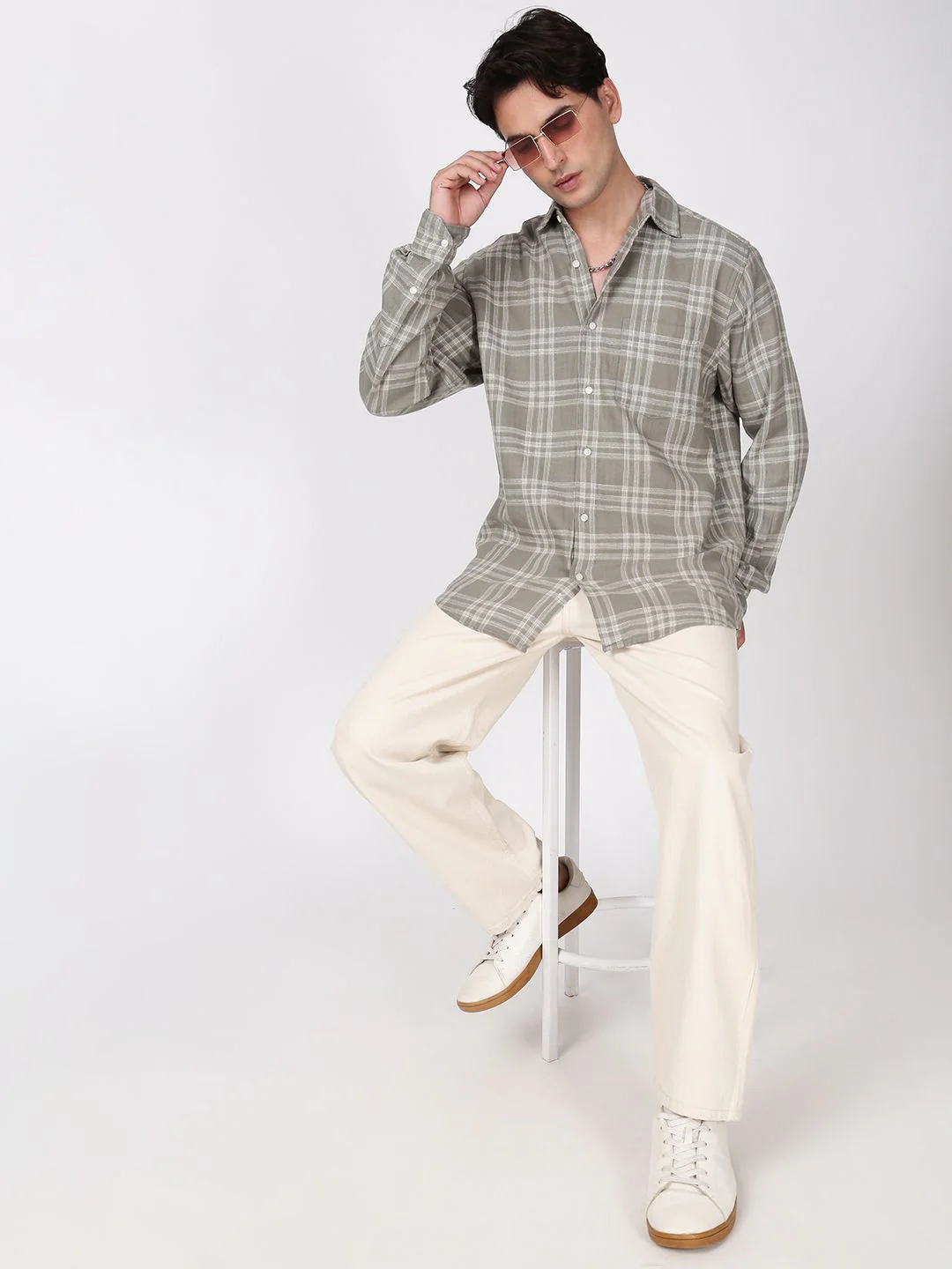 Bene Kleed Men Windowpane Checks Checked Spread Collar Casual Shirt - Image 6