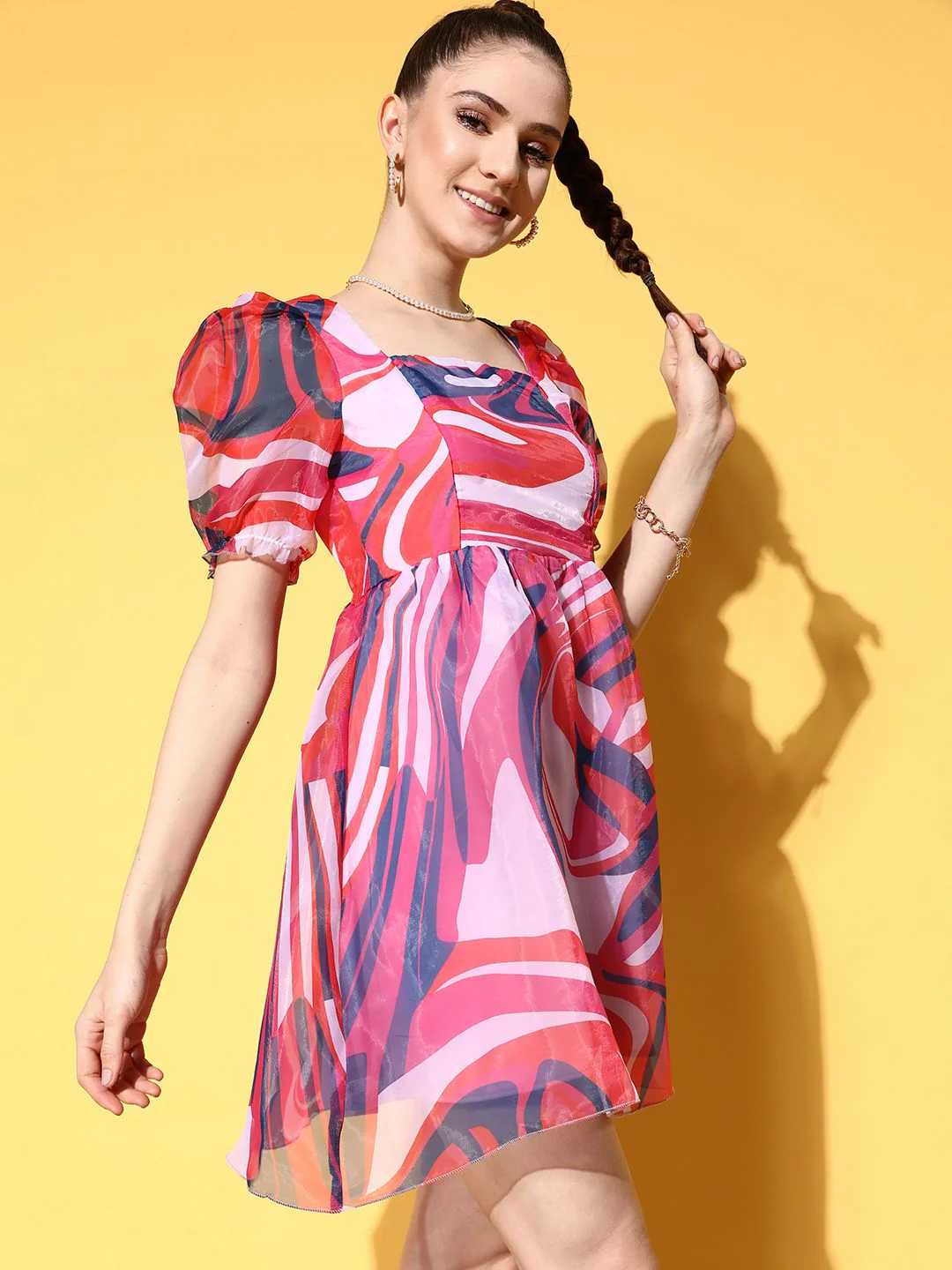 Berrylush Abstract Printed Fit & Flare Mini Dress - Image 5