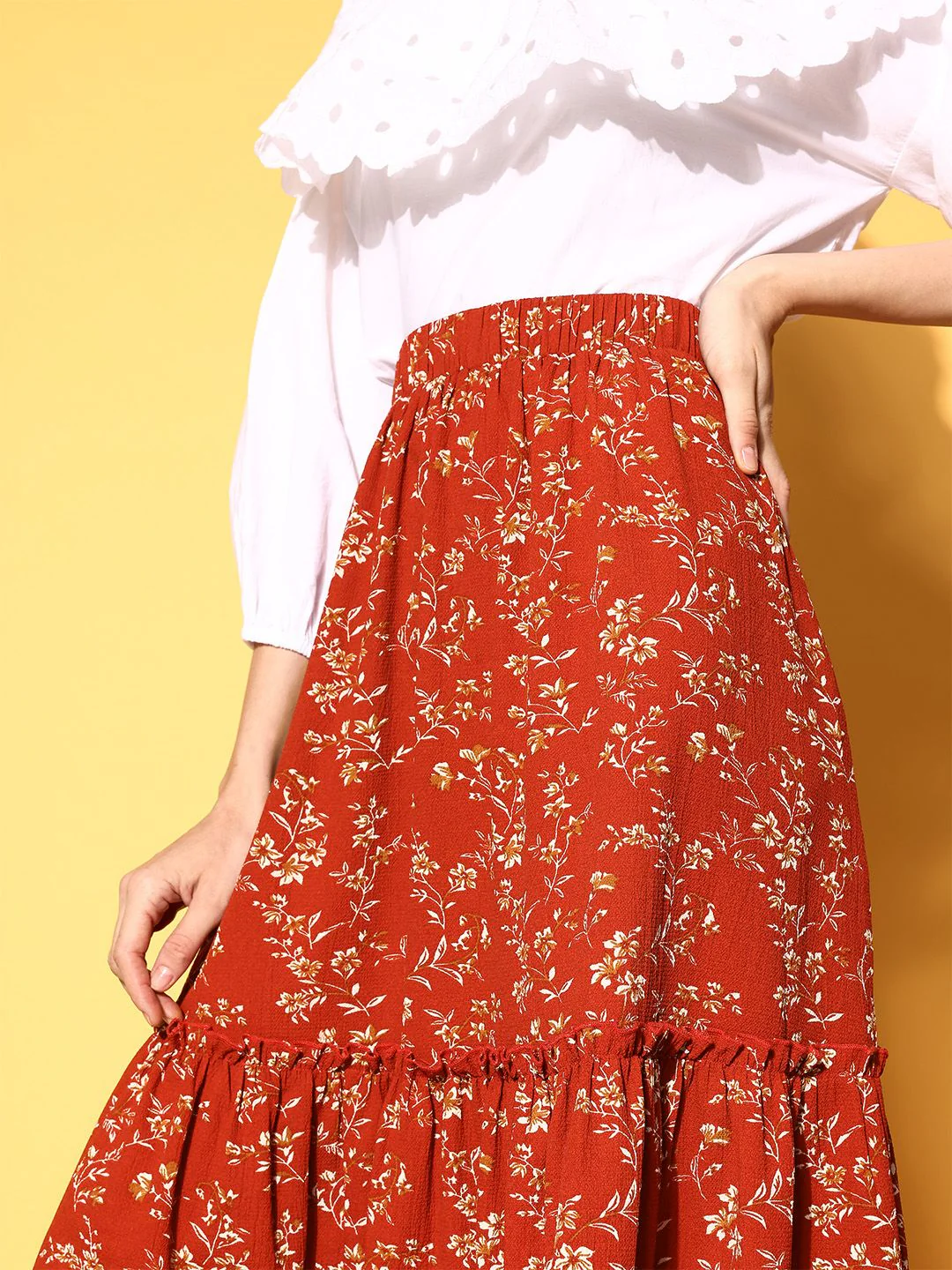 Berrylush Attractive Red Floral Indie Gal Skirt - Image 4