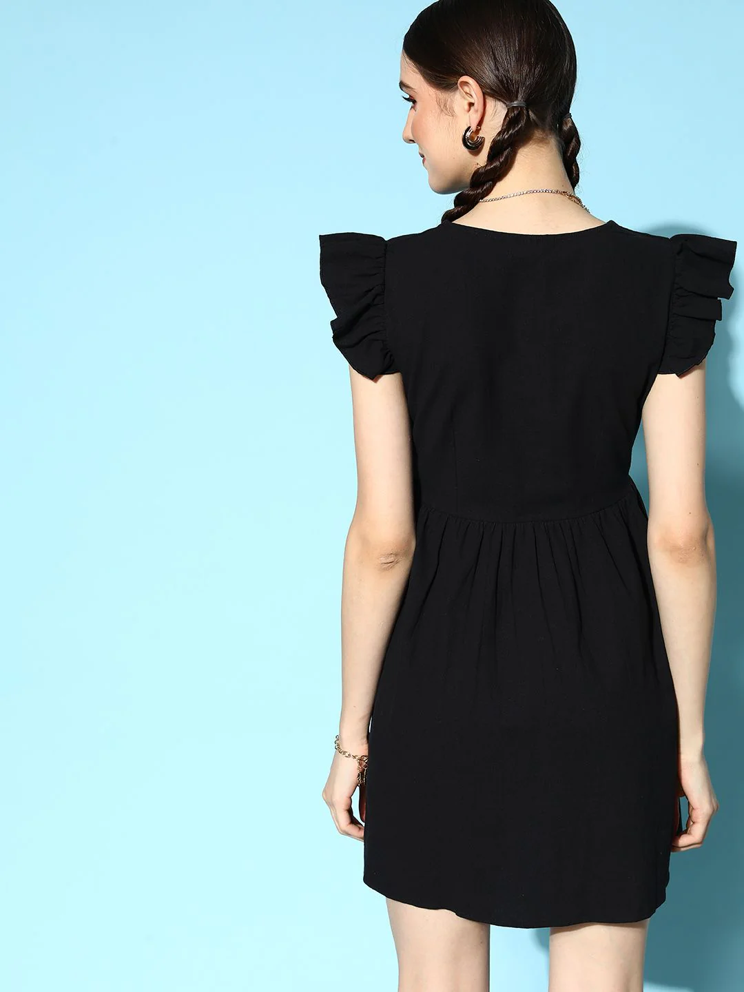 Berrylush Black Floral Embroidered Mini Dress - Image 5