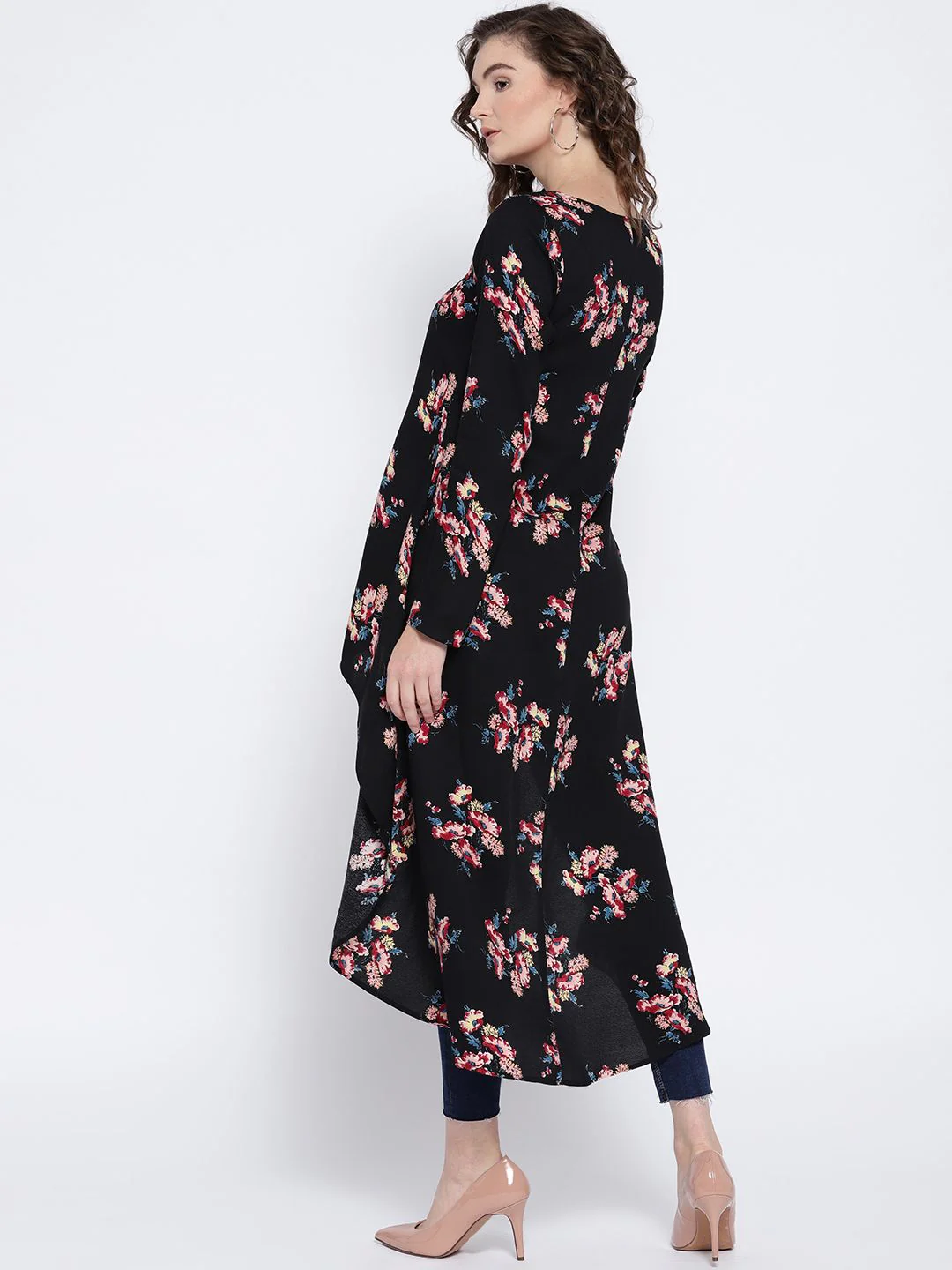 Berrylush Black Floral High-Low Trapeze Top - Image 5