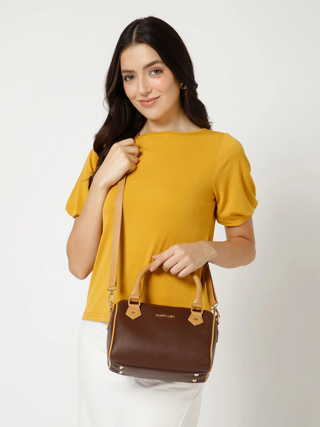 Berrylush Brown Structured Handheld Bag - Image 7