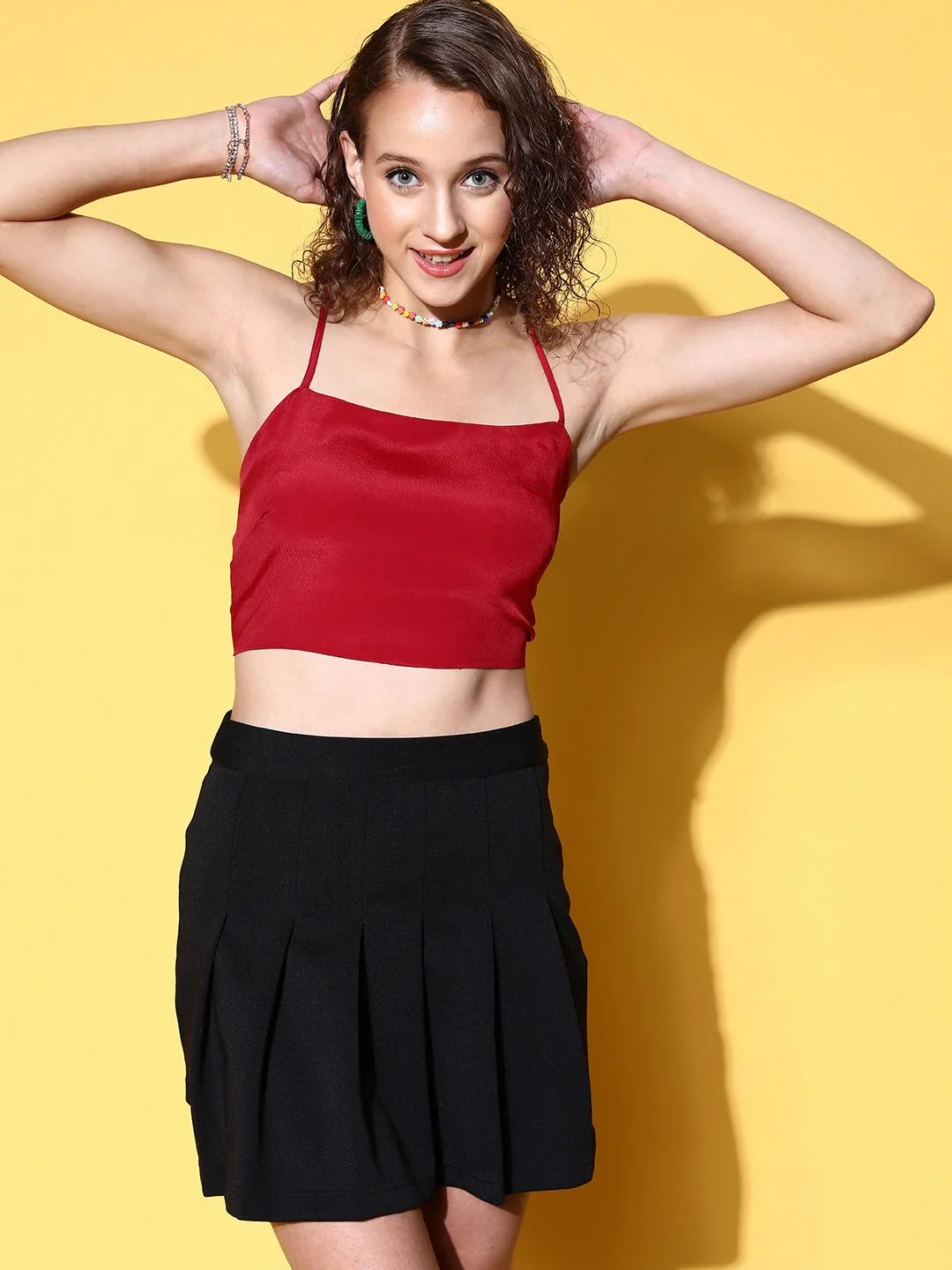 Berrylush Charming Red Solid Super Cropped Top - Image 2