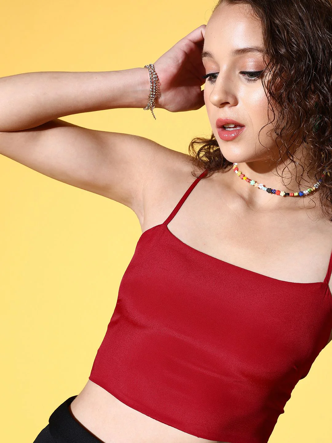 Berrylush Charming Red Solid Super Cropped Top - Image 3