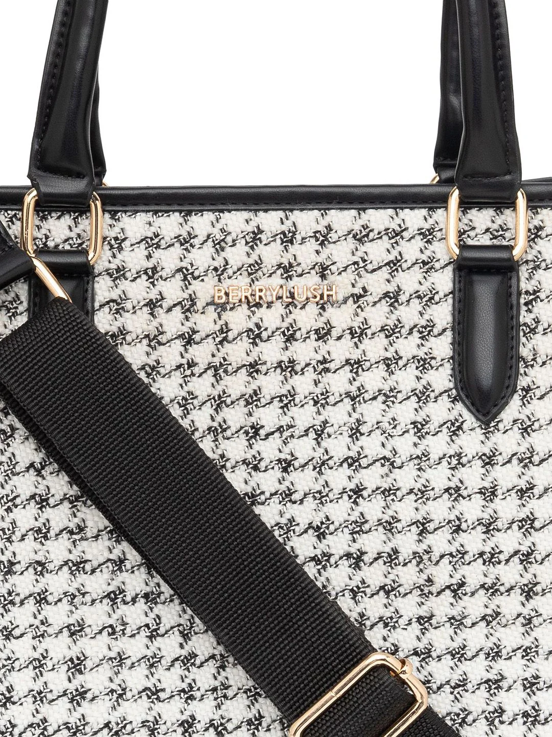 Berrylush Checked Structured Tote Bag with - Image 6