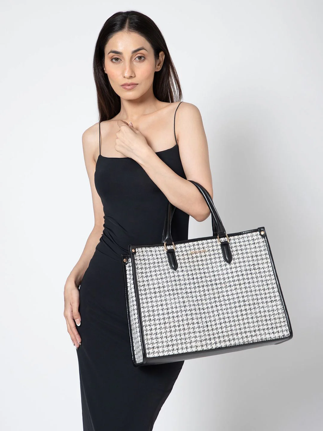 Berrylush Checked Structured Tote Bag with - Image 7