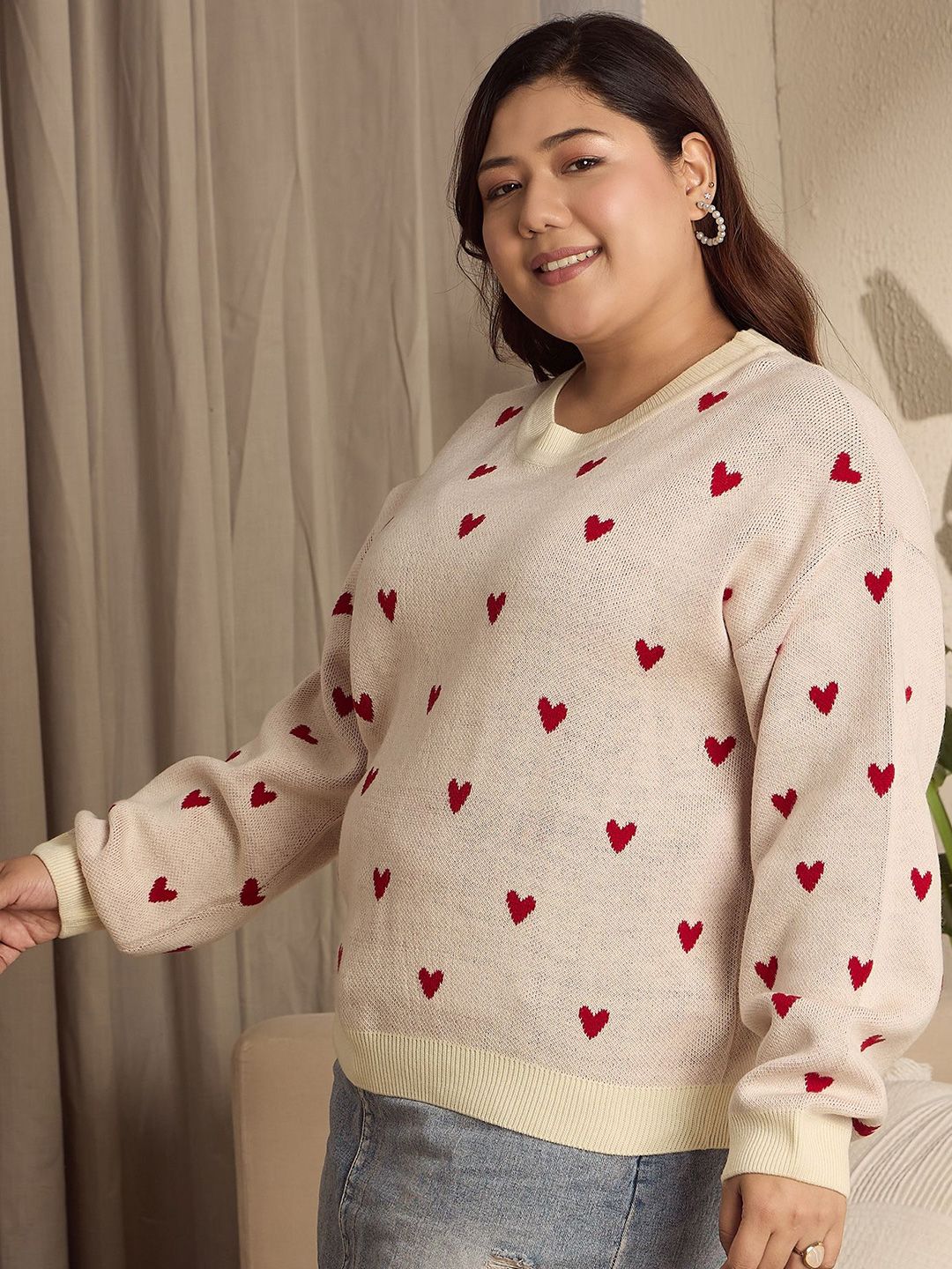 Berrylush Curve Women Conversational Self Design Pullover - Image 3