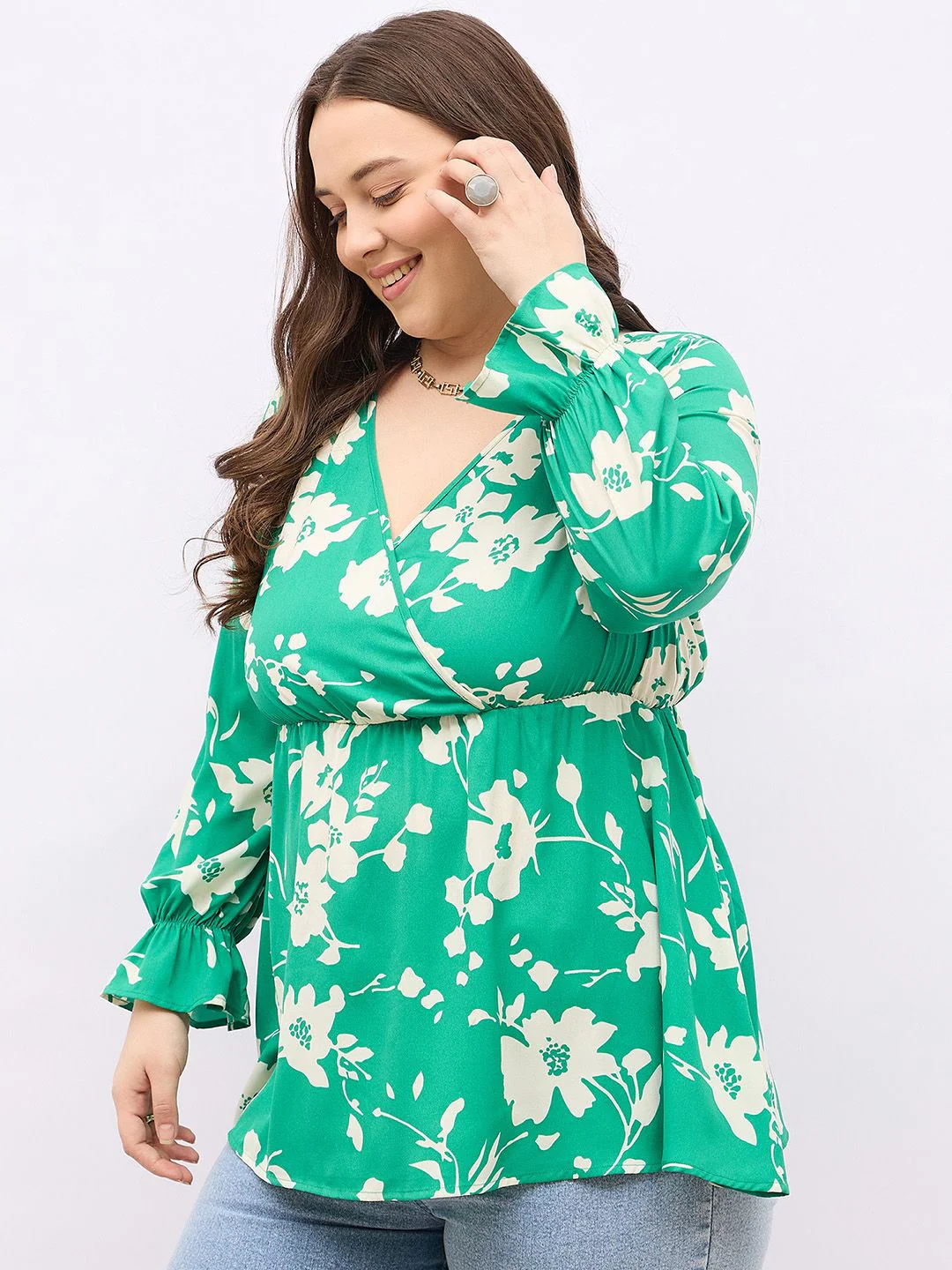 Berrylush Curve Women Floral Print Wrap Top - Image 3