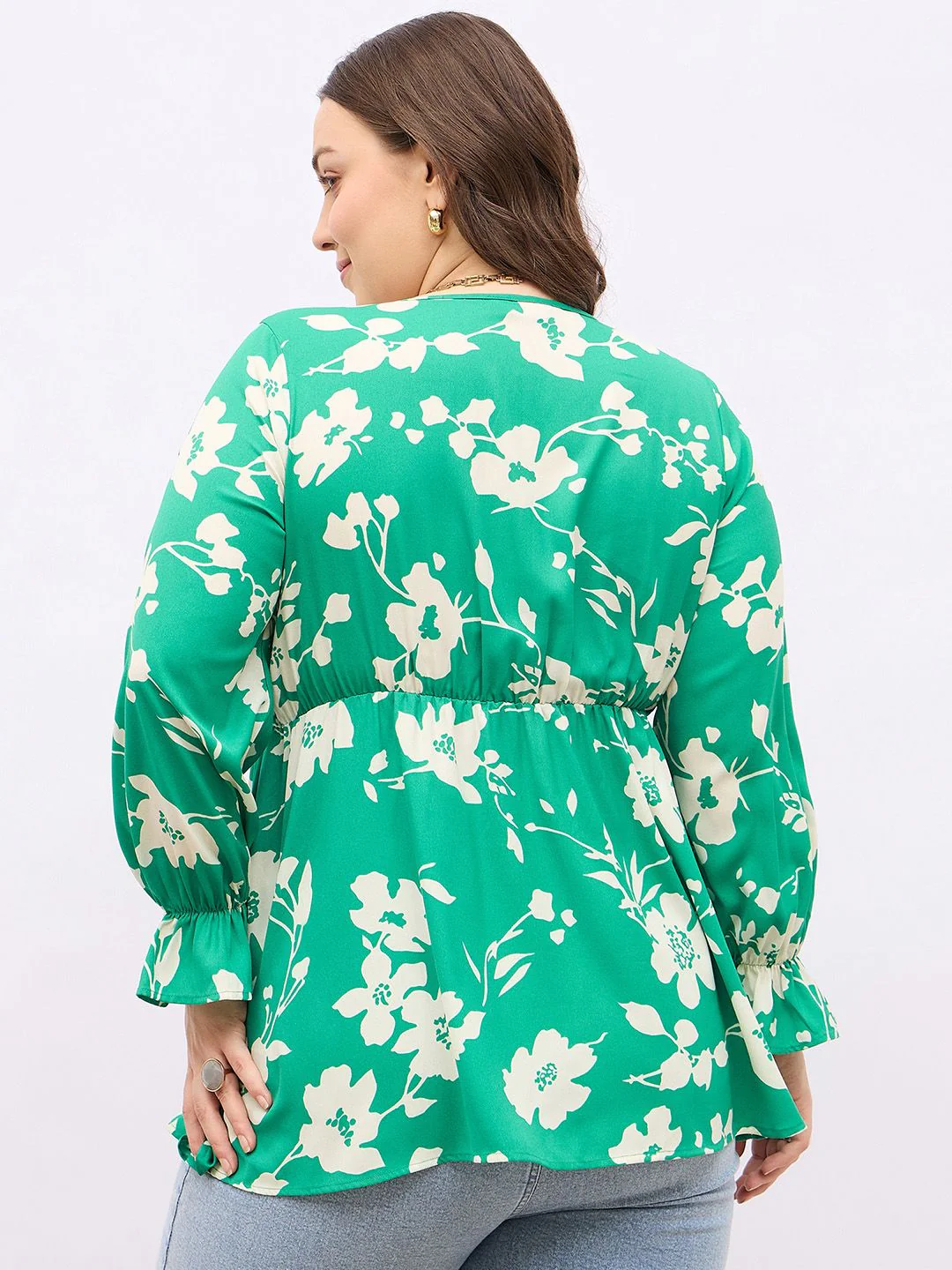 Berrylush Curve Women Floral Print Wrap Top - Image 5