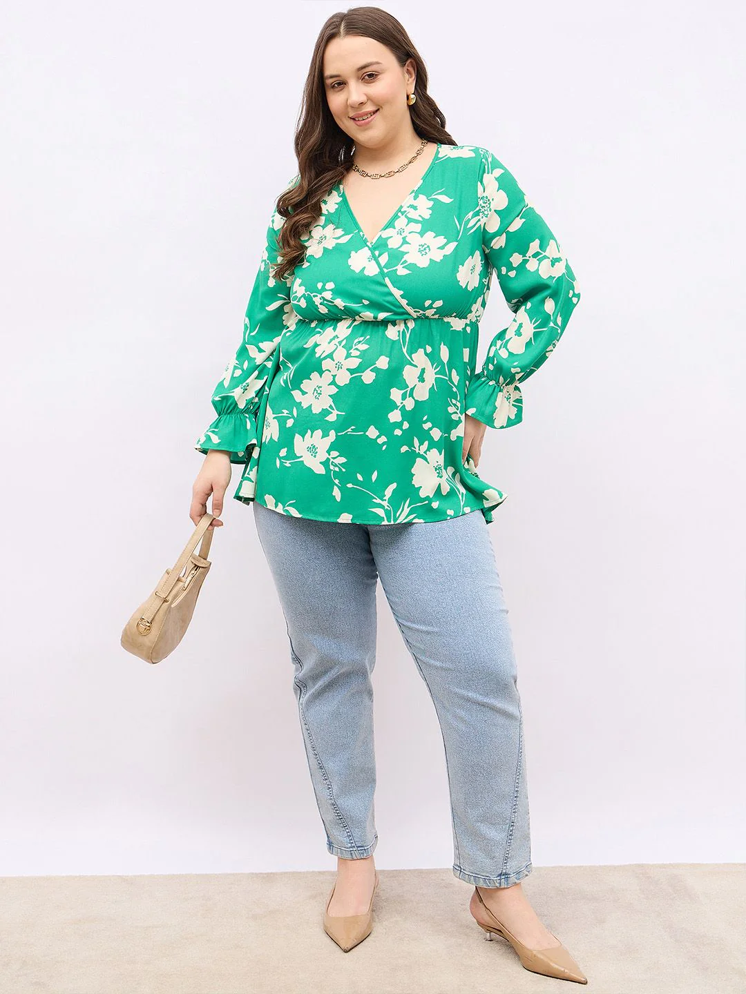 Berrylush Curve Women Floral Print Wrap Top - Image 6