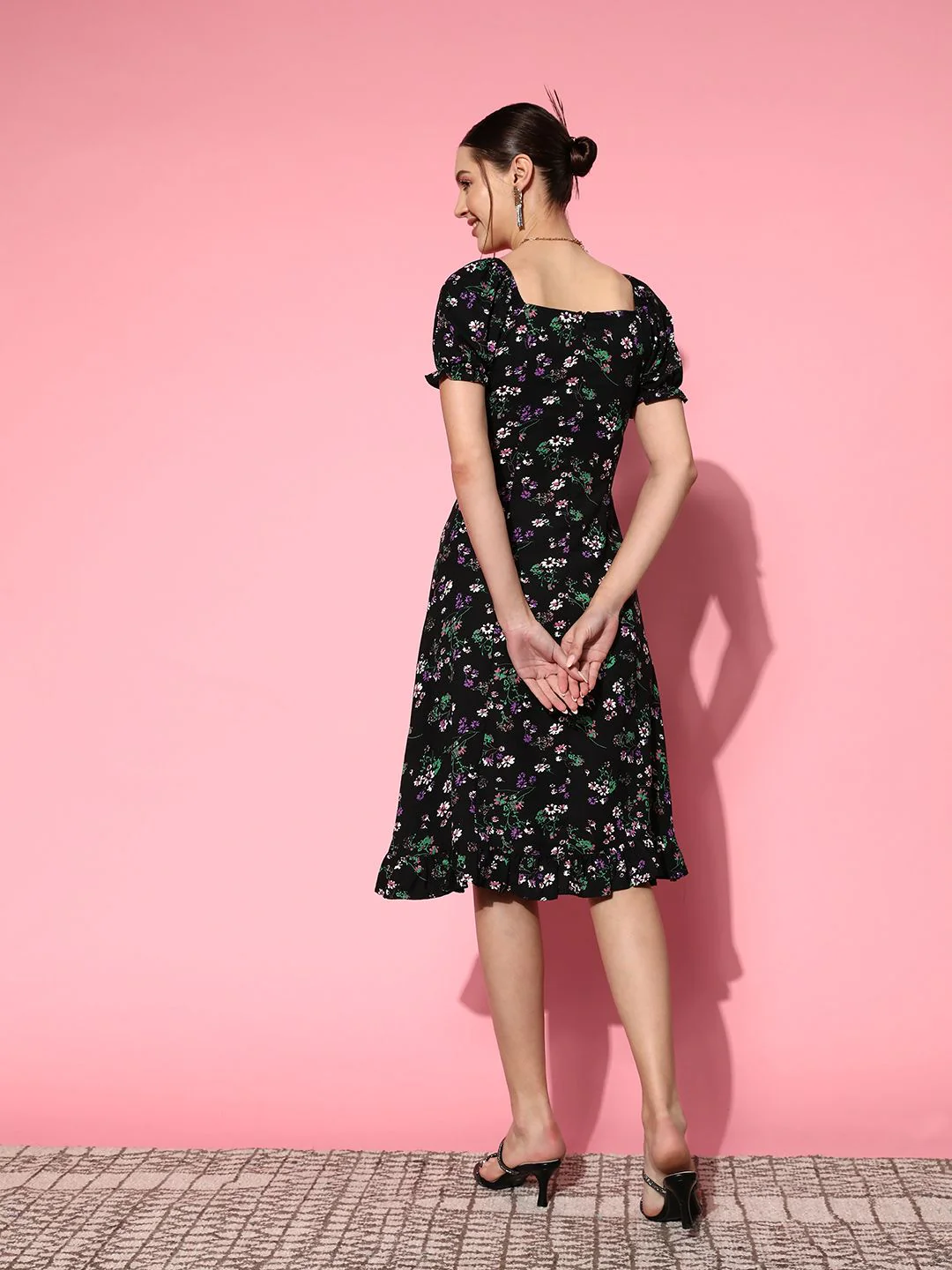 Berrylush Floral Crepe A-Line Midi Dress - Image 4