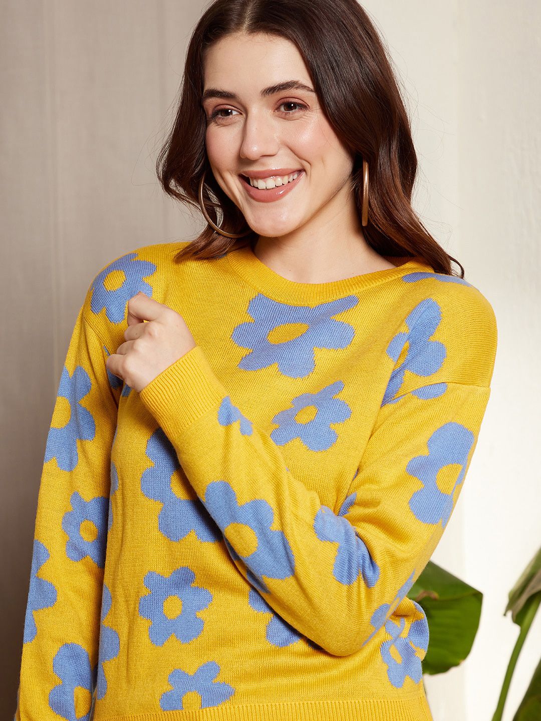 Berrylush Floral Printed Acrylic Pullover Sweater - Image 2