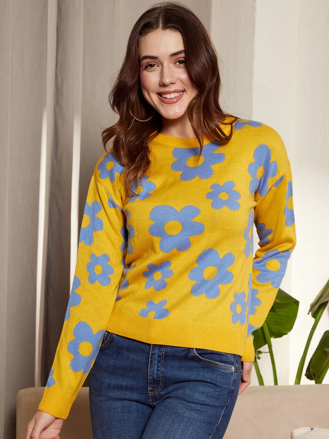 Berrylush Floral Printed Acrylic Pullover Sweater - Image 4