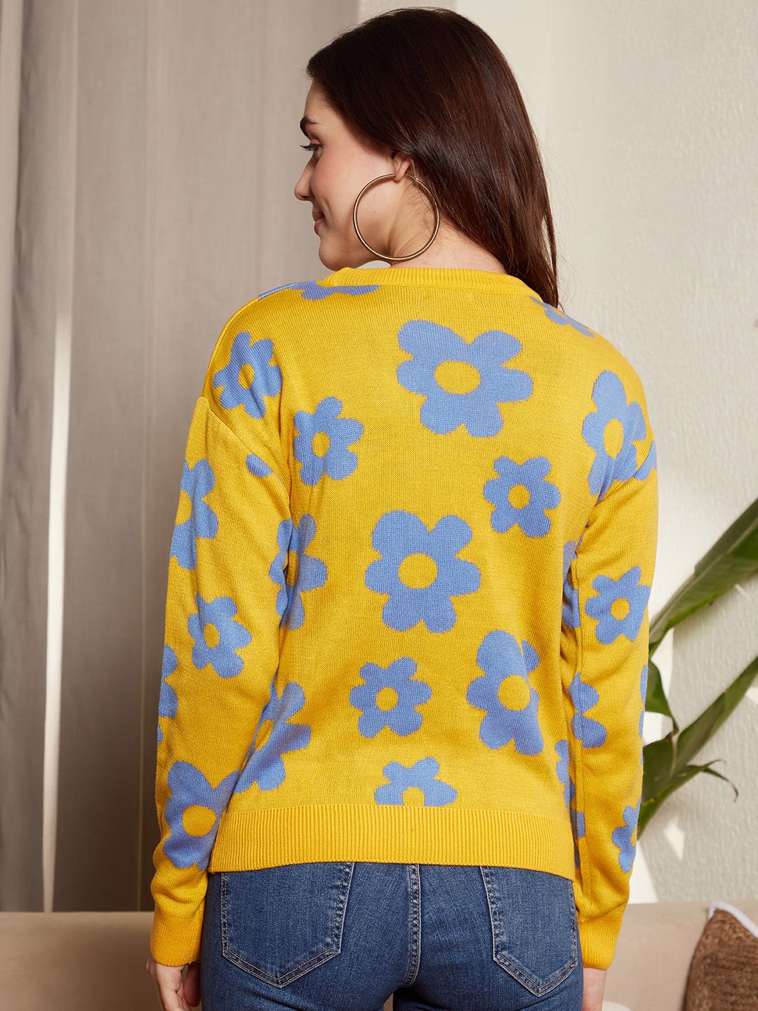 Berrylush Floral Printed Acrylic Pullover Sweater - Image 5