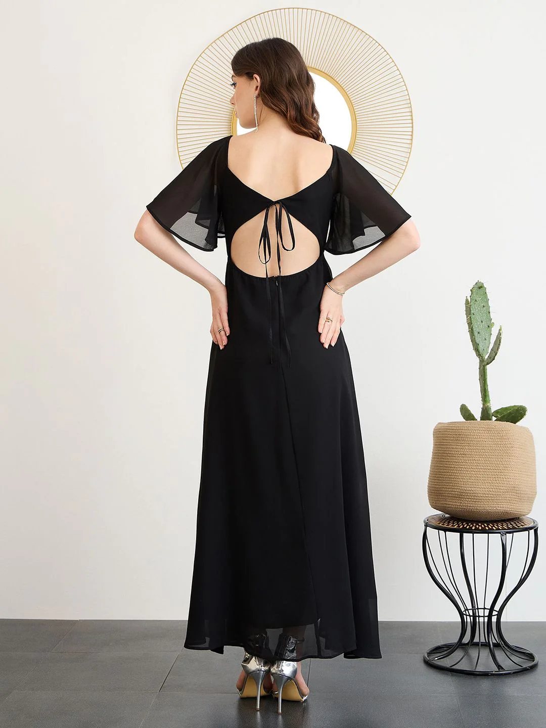Berrylush Flutter Sleeve Georgette Maxi Dress - Image 5