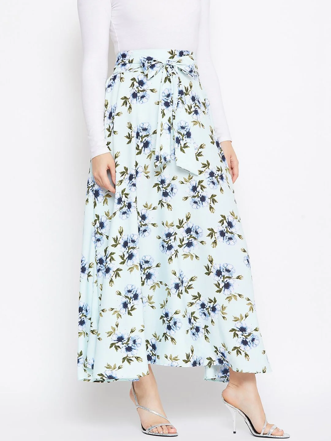 Berrylush Green & Blue Printed Flared Maxi Skirt - Image 2