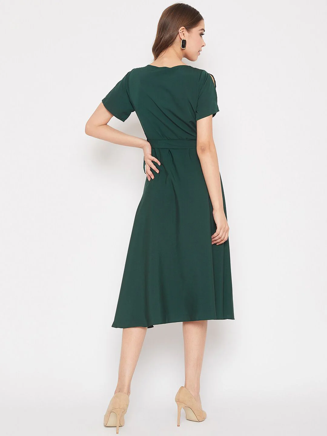 Berrylush Green Crepe Midi Wrap Dress - Image 5
