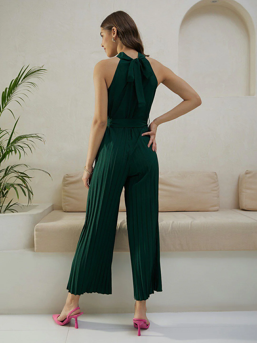 Berrylush Green High Neck Sleeveless Culotte Jumpsuit - Image 5