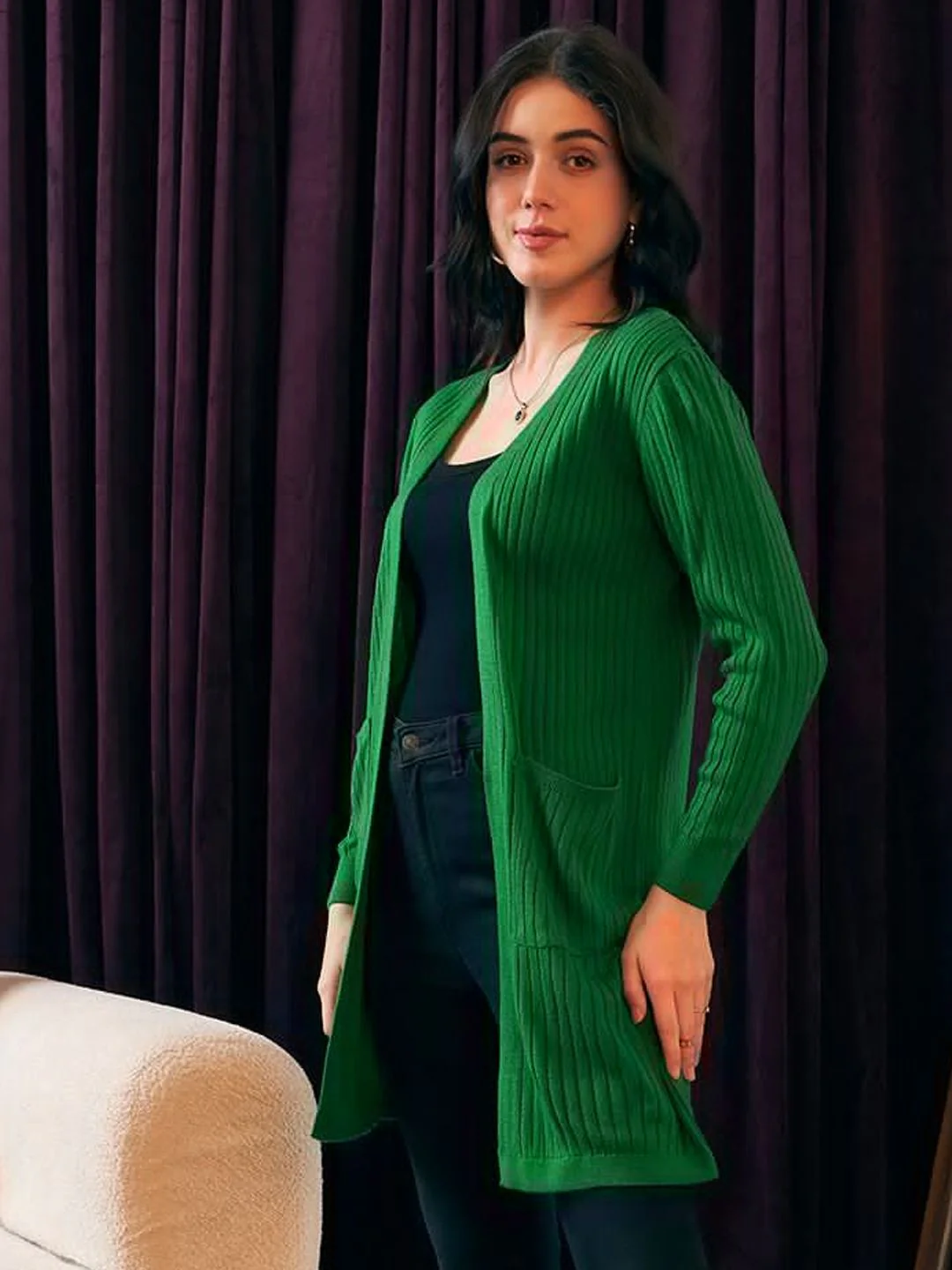 Berrylush Longline Open Front Acrylic Sweater - Image 3