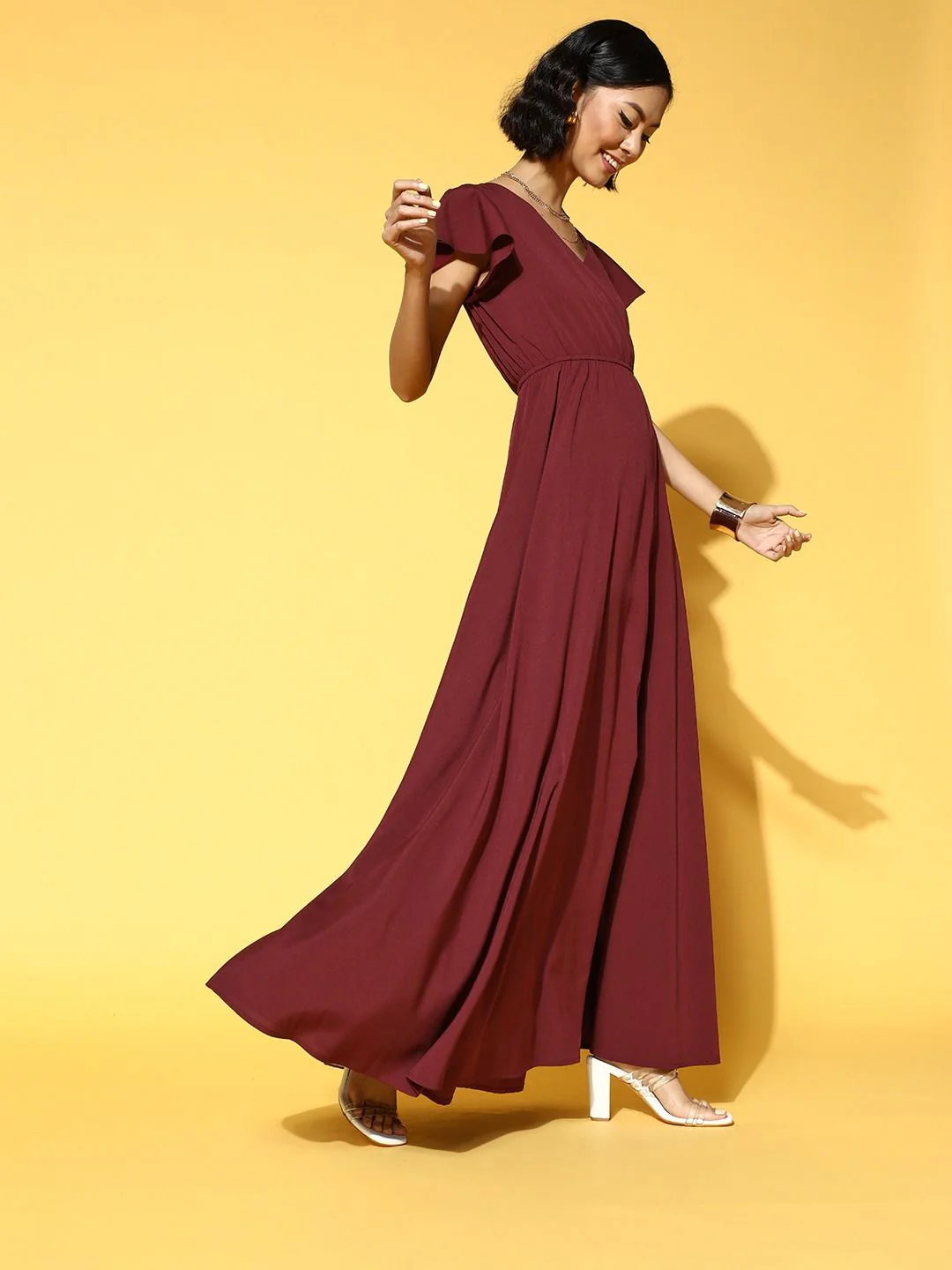 Berrylush Maroon Crepe Maxi Dress - Image 2