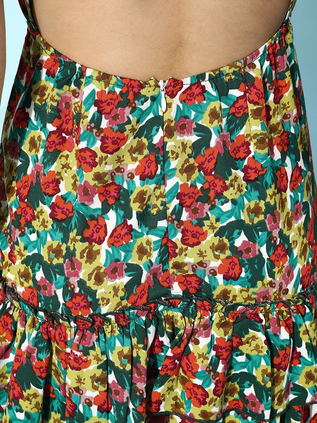 Berrylush Multicoloured Floral Print Backless A-Line Dress - Image 6