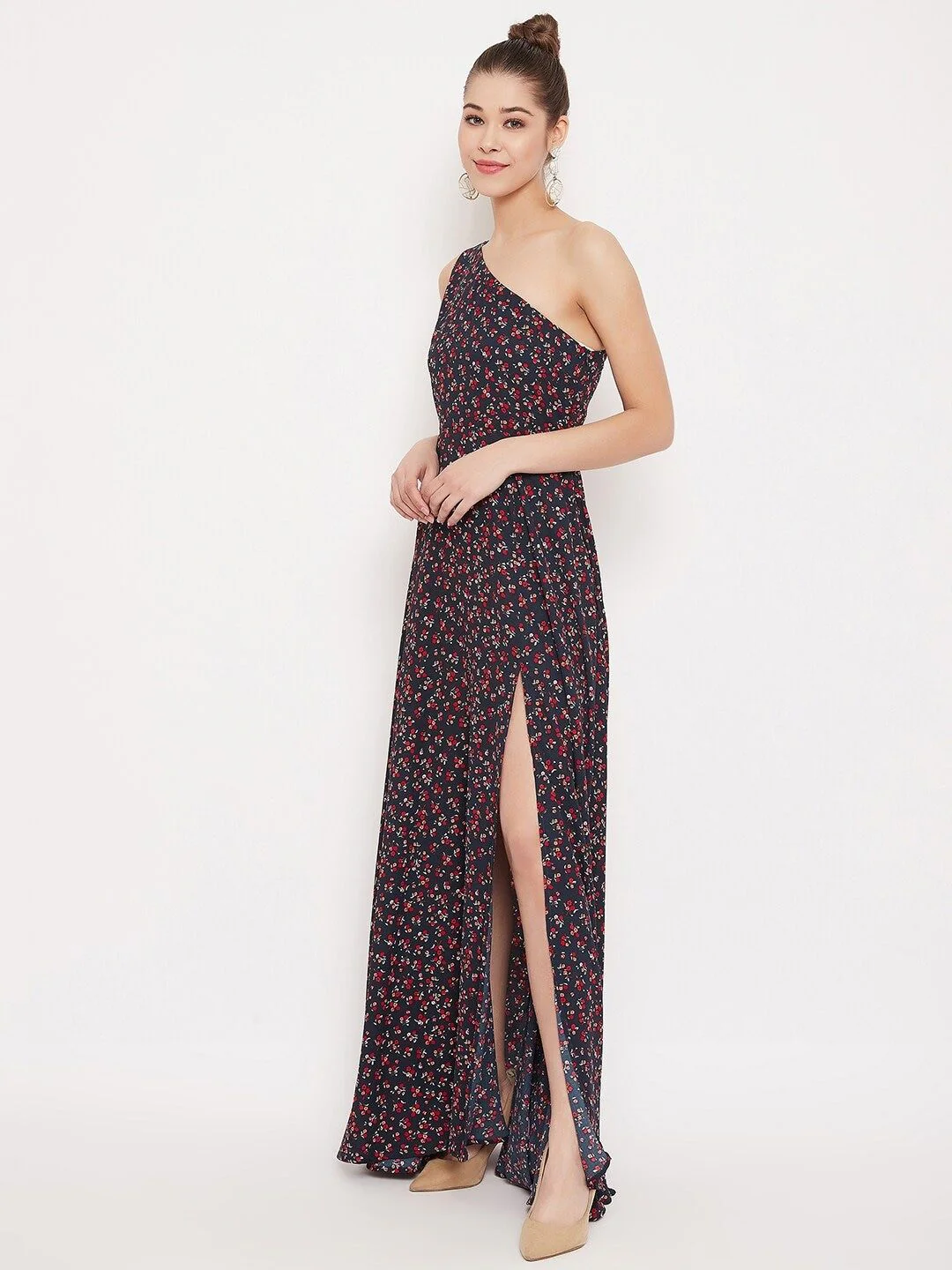Berrylush Navy Blue Floral Printed Maxi Dress - Image 3