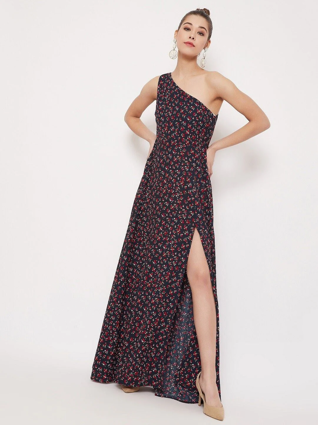 Berrylush Navy Blue Floral Printed Maxi Dress - Image 4