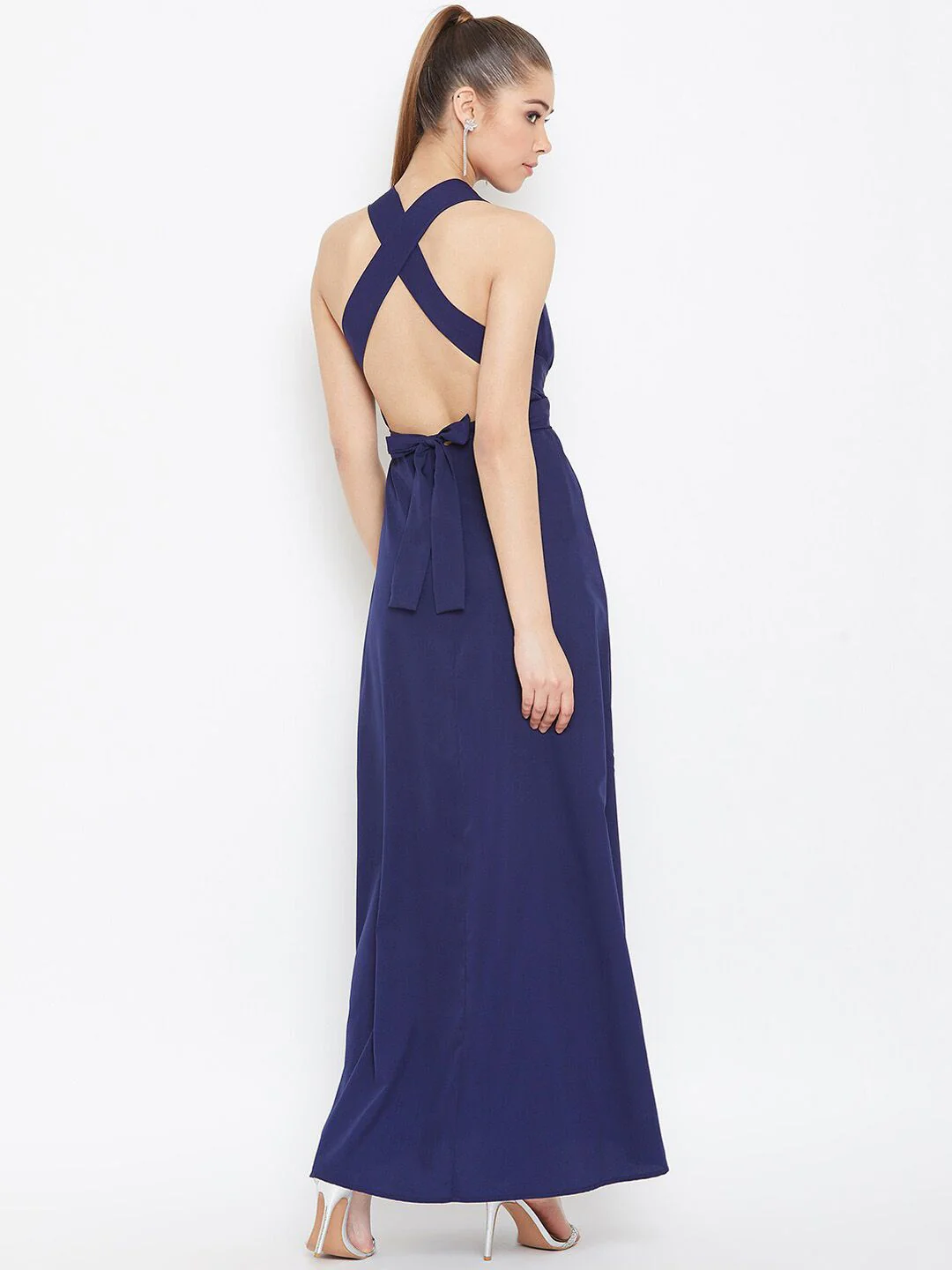Berrylush Navy Blue V-Neck Maxi Dress - Image 5