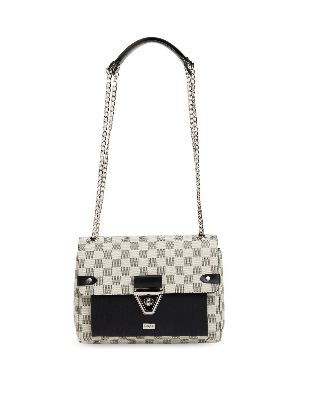 Berrylush Off White Checked Structured Sling Bag - Image 2