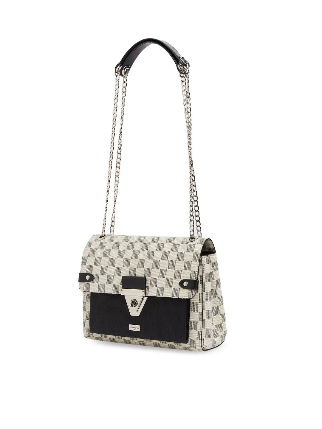 Berrylush Off White Checked Structured Sling Bag - Image 3