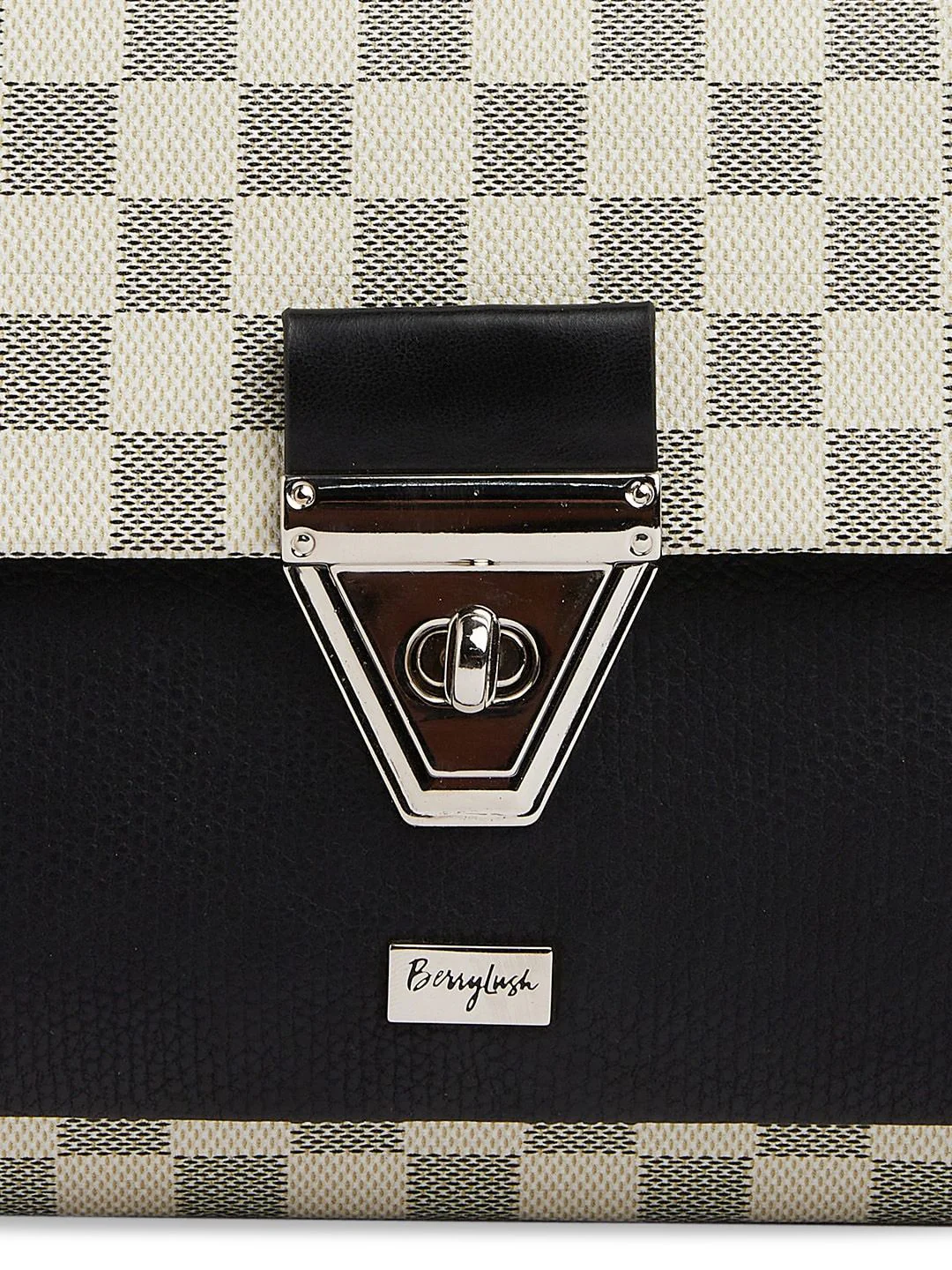 Berrylush Off White Checked Structured Sling Bag - Image 7
