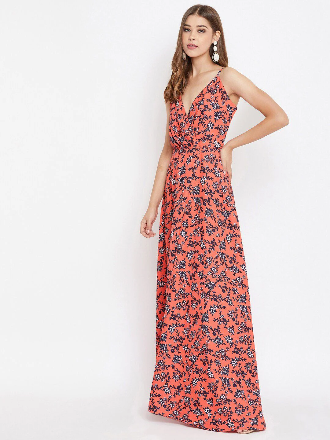 Berrylush Orange Floral Printed Maxi Dress - Image 3