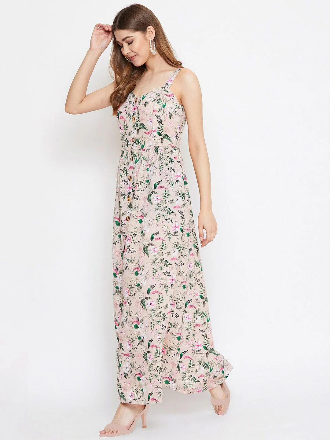 Berrylush Pink & lilac ash Floral Crepe Maxi Maxi Dress - Image 3