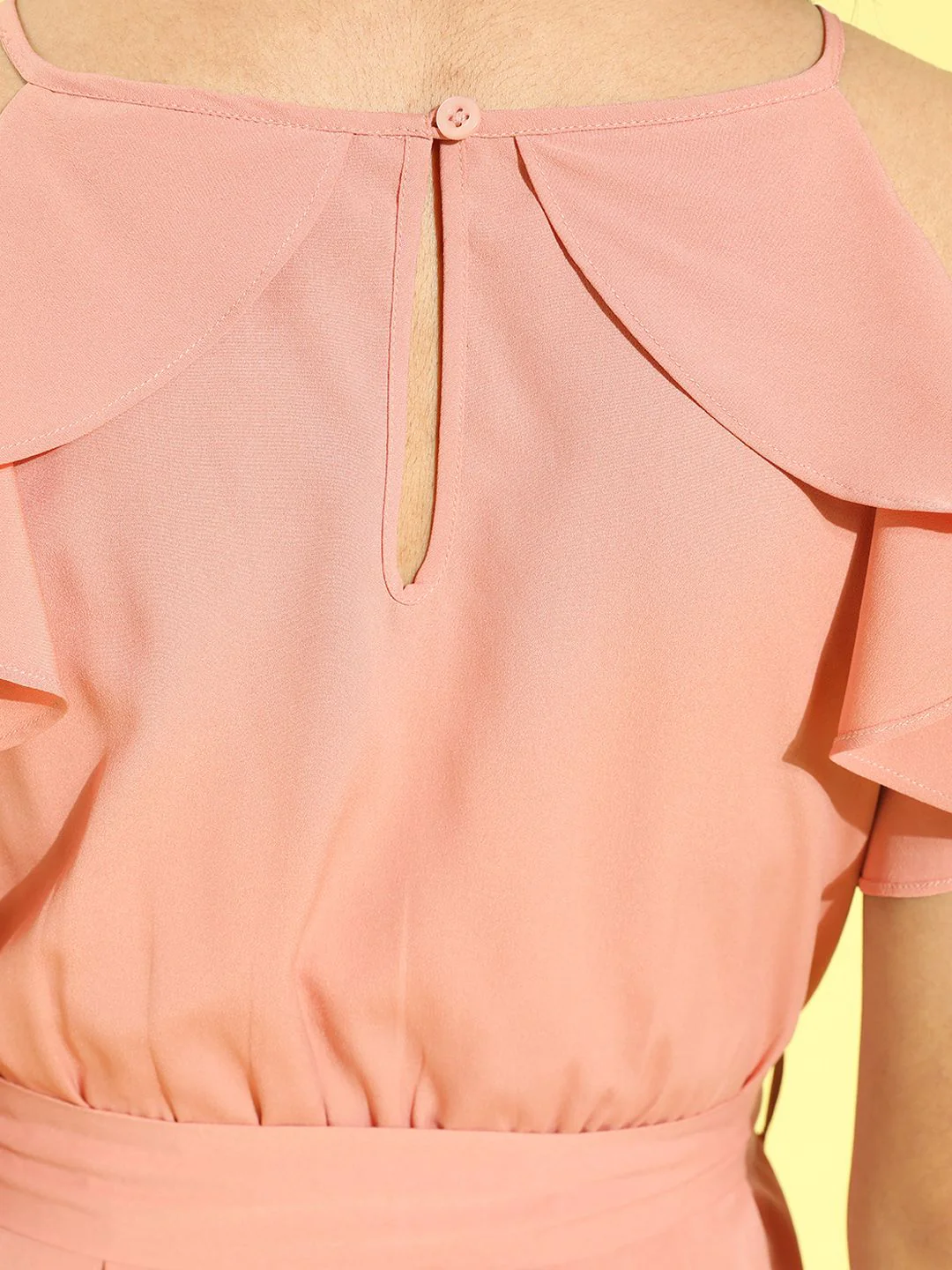 Berrylush Pink Solid Ruffle Detail Dress - Image 4