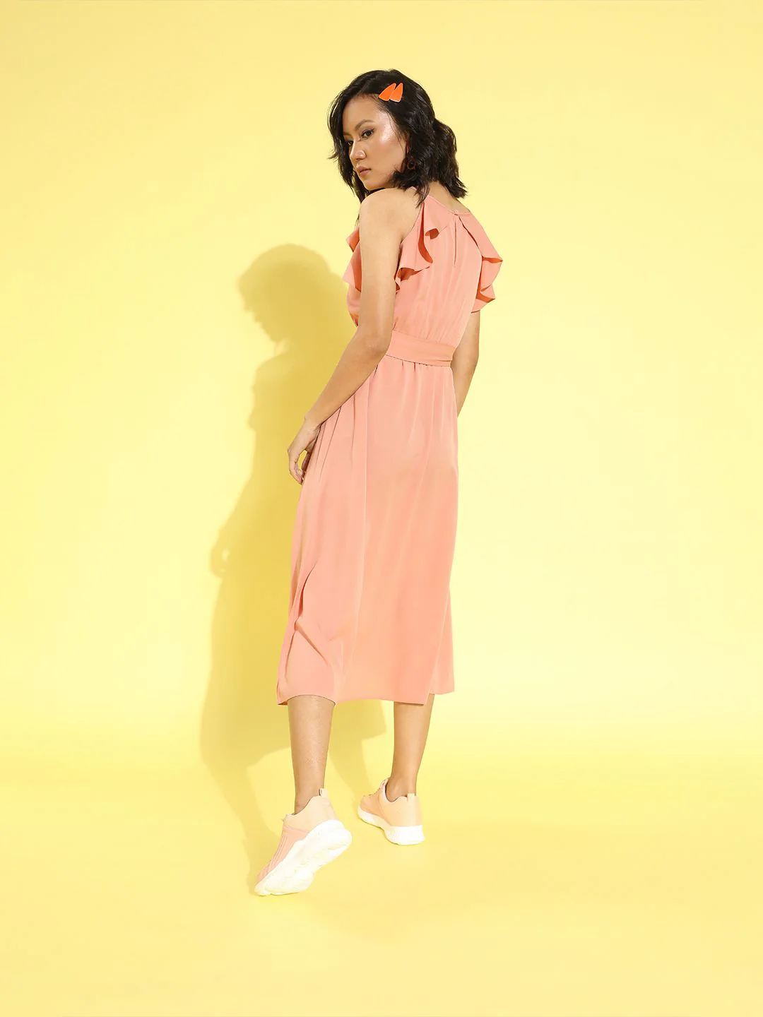 Berrylush Pink Solid Ruffle Detail Dress - Image 5