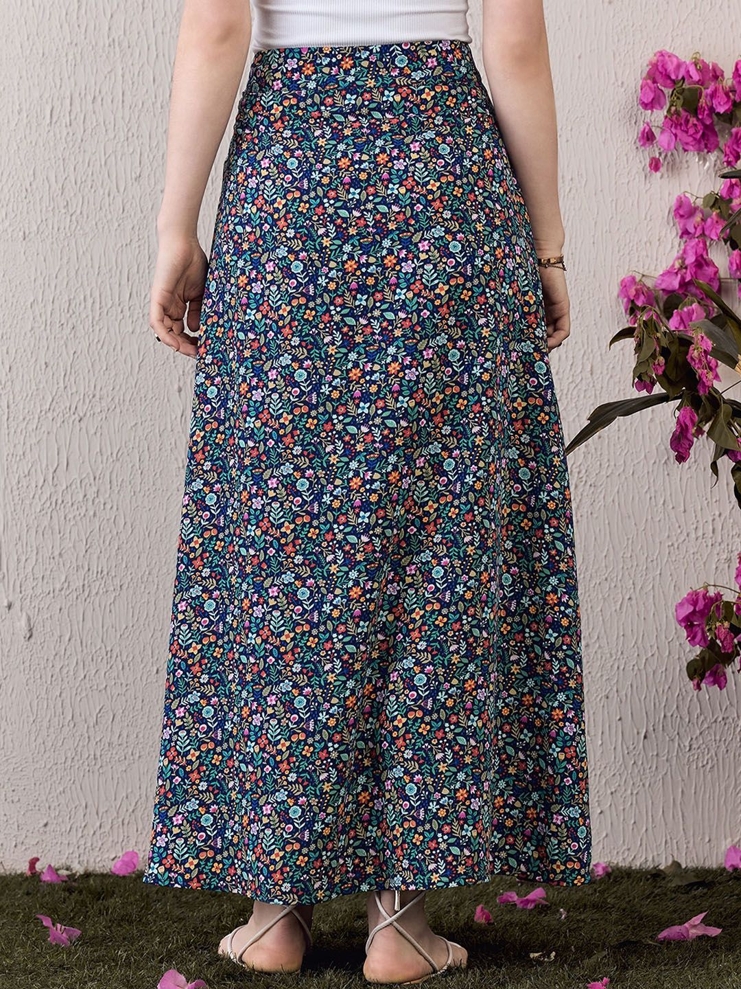 Berrylush Purple Floral Printed High-Rise Maxi A-Line Skirt - Image 3