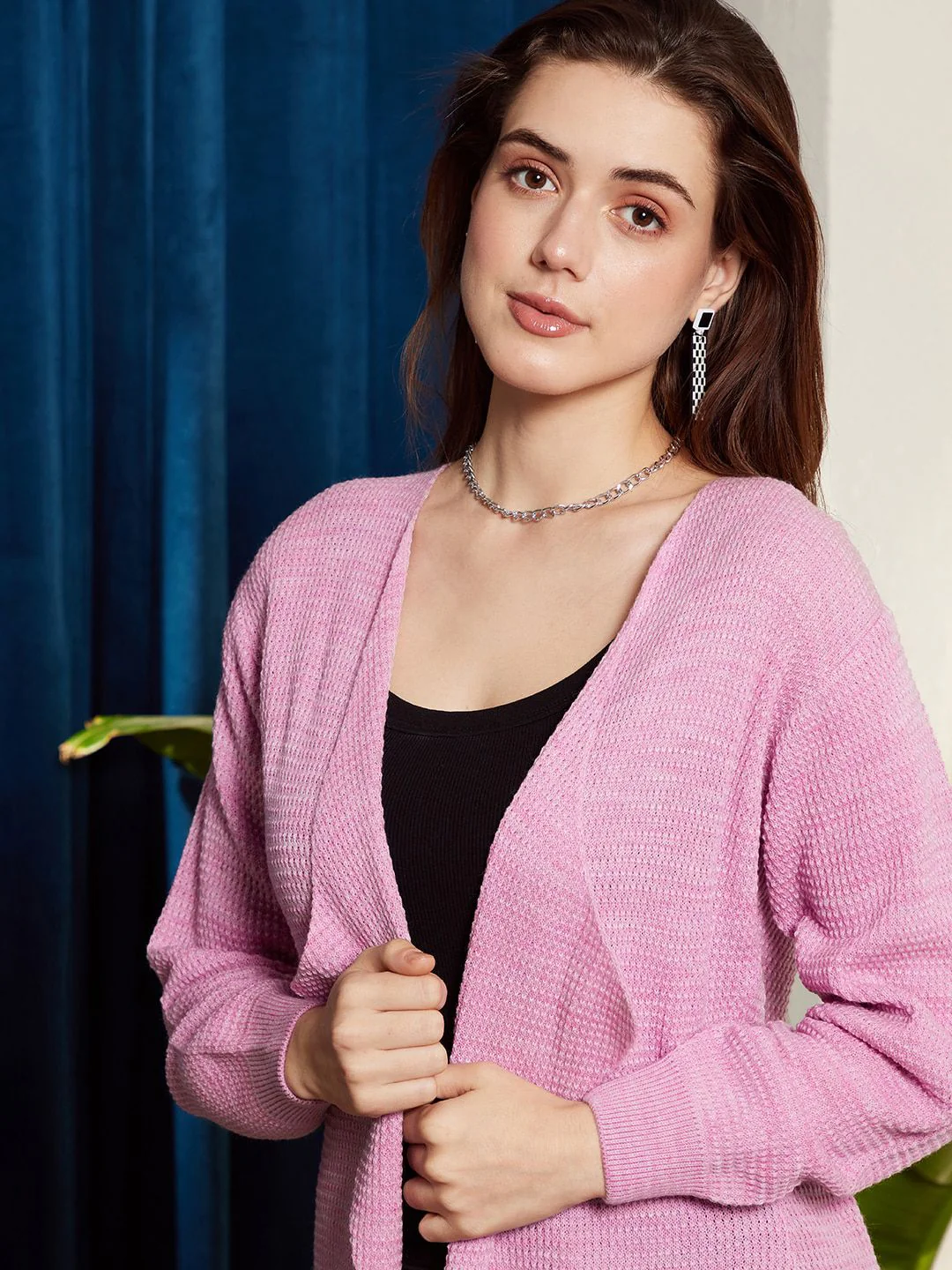 Berrylush Purple Ribbed Longline Front Open Sweater - Image 2