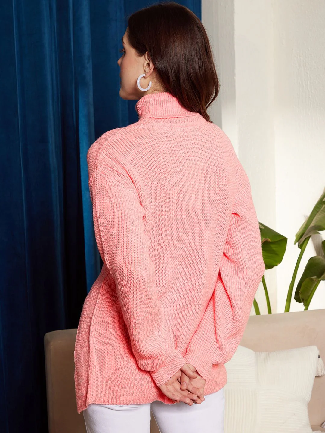 Berrylush Ribbed High Neck Split Hem Acrylic Pullover Sweater - Image 5