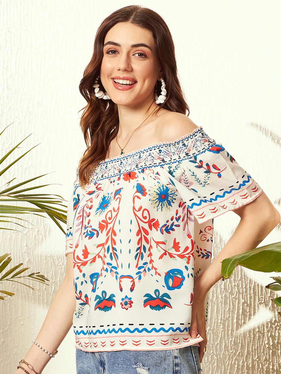 Berrylush White Tribal New Neckline Top - Image 3