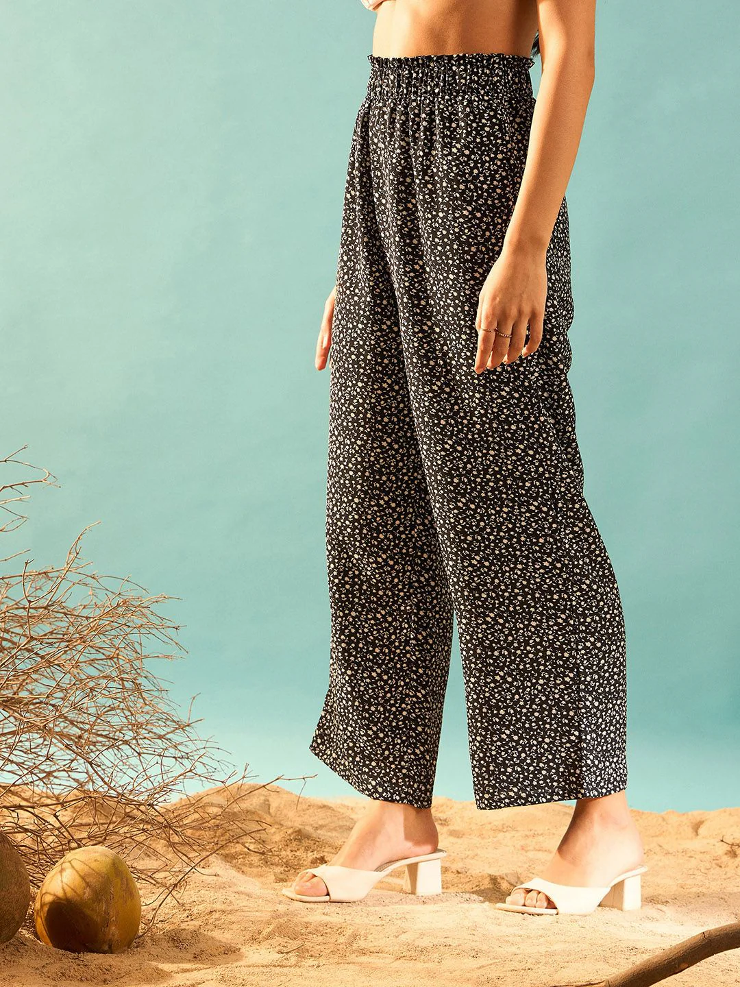 Berrylush Women Black Floral Printed Relaxed Straight Leg High-Rise Parallel Trouser - Image 2